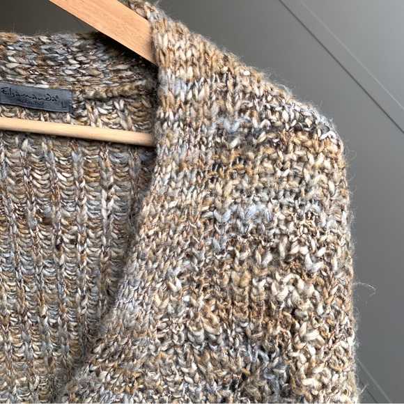 Elsamanda Womans Italian Gold Brown Wool Open Knit Sweater Size Large - Picture 4 of 11
